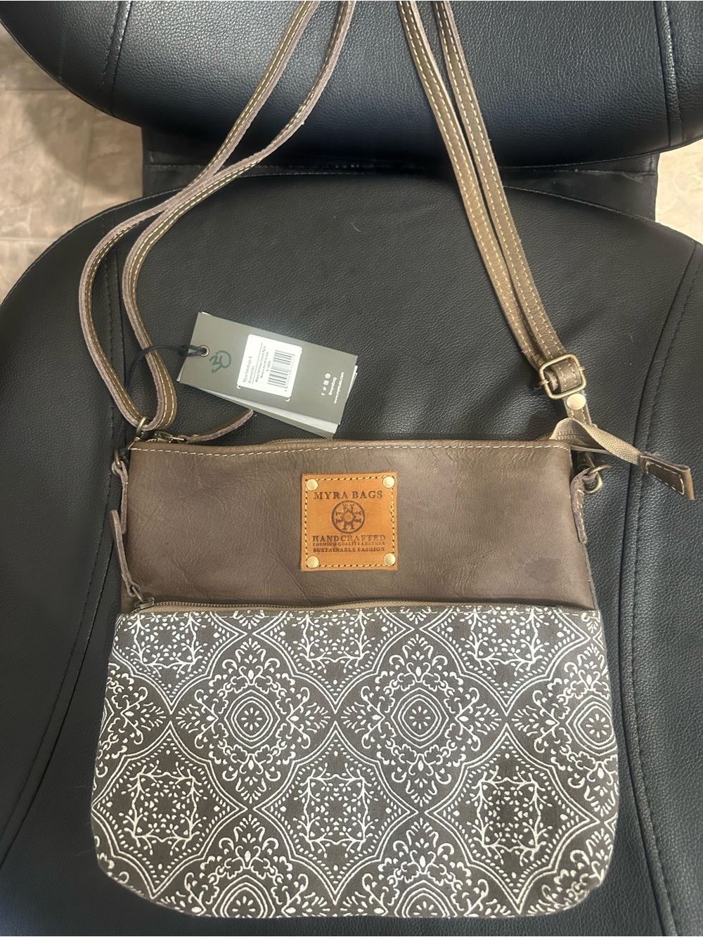 Myra Bag Brown & Cream Patterned Crossbody